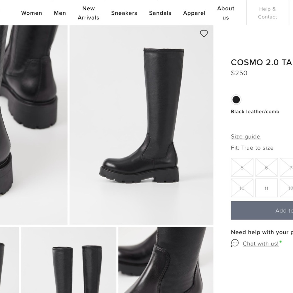 Vagabond Black Leather Knee High Boots, Women’s 7